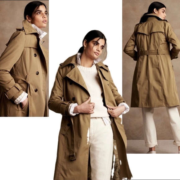 Banana Republic camel tan brown trench coat Sz L NWOT
